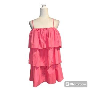 Day + Moon Flounce Ruffle Tiered Dress Pink Sz L